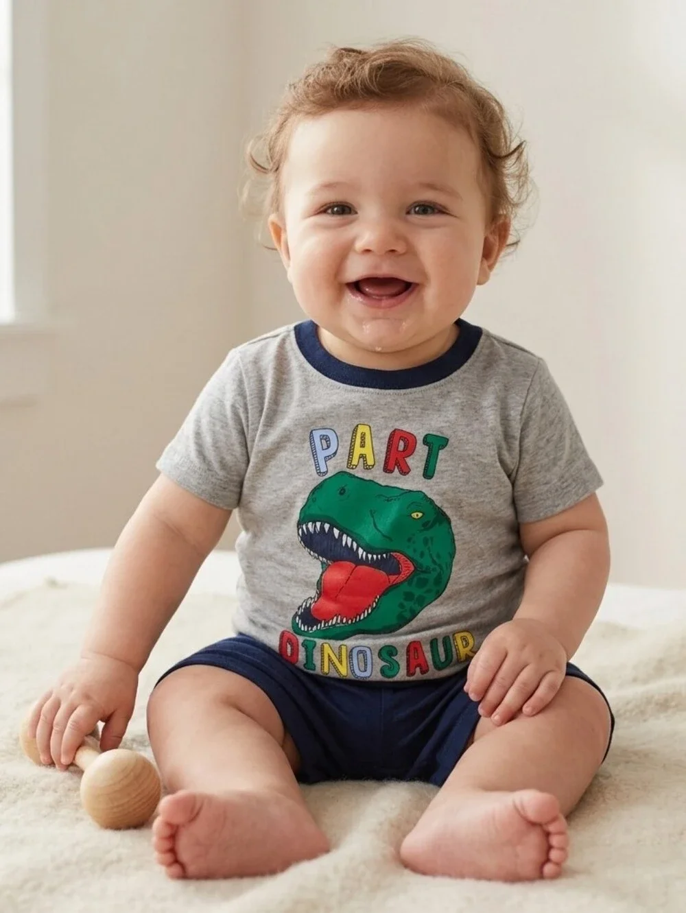 The Children's Place Baby Boys 3-6M Gray Dinosaur Graphic Short Sleeve T-Shirt